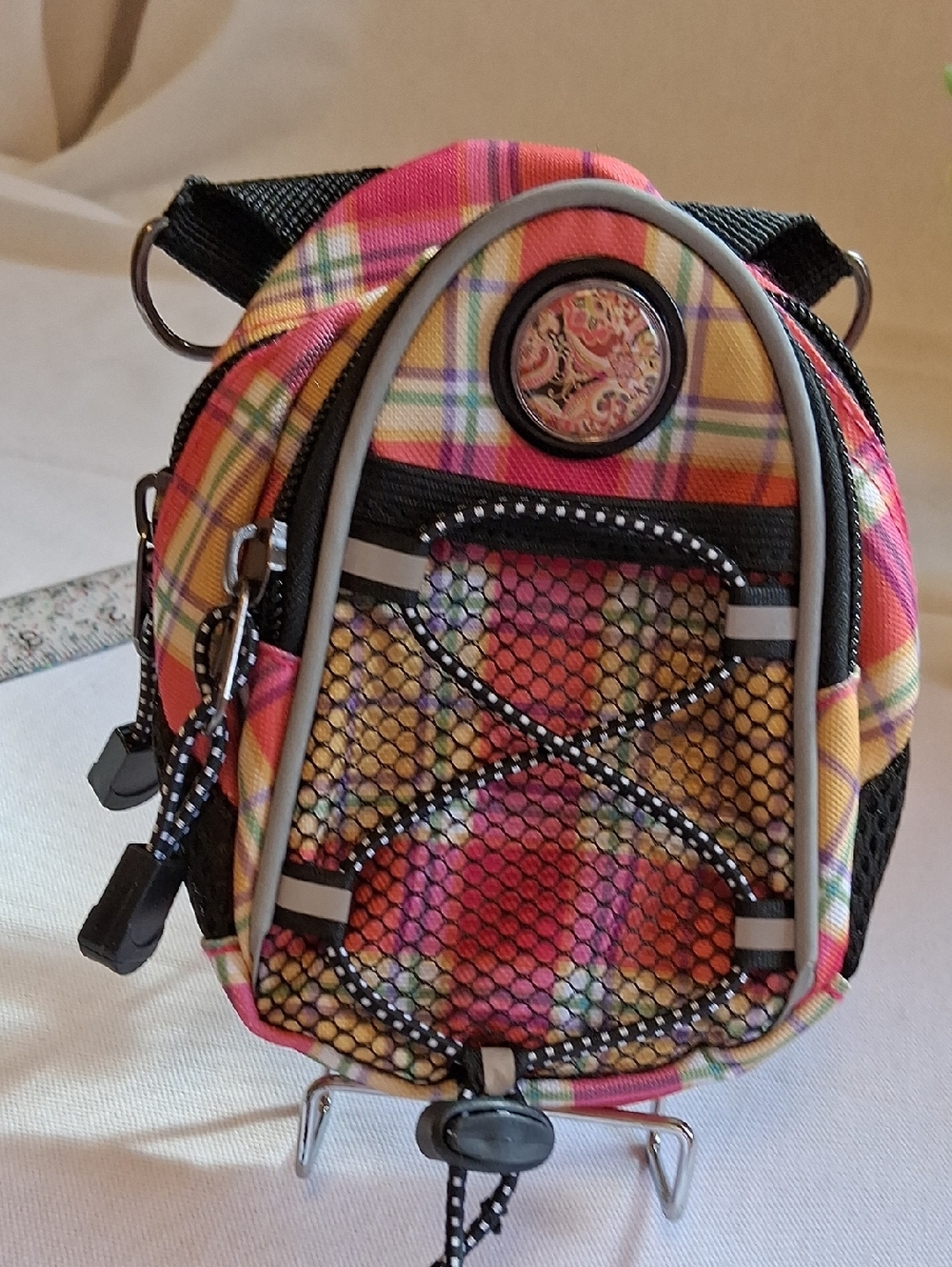 Mini Plaid Backpack Bag in Pink and Yellow